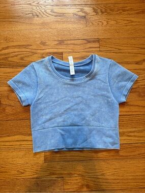 Blue Aerie Ribbed Cropped Athletic Shirt